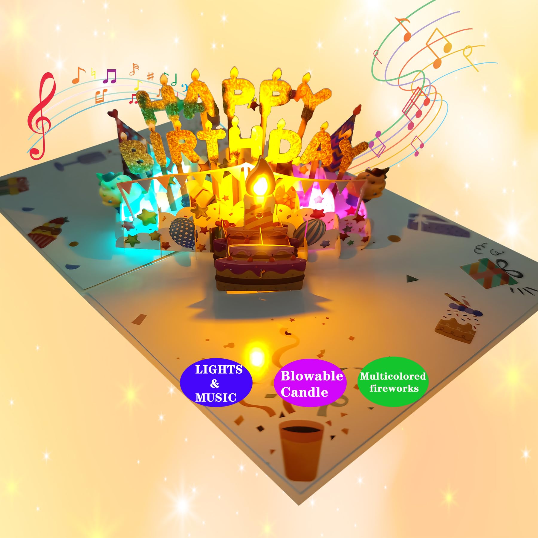 Happy Birthday 狂三 PR+ Akeydeco 3D Pop Up Birthday Cards,Light Music Birthday Cake Cards